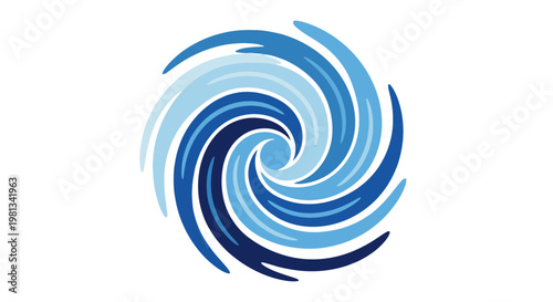 a blue swirl design on white background.