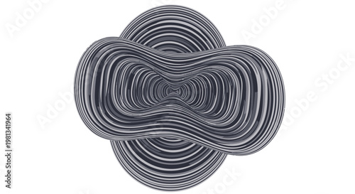 Gray abstract shape with concentric lines.