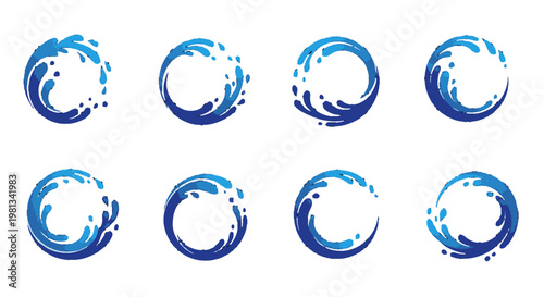 Blue water splash graphic design elements.