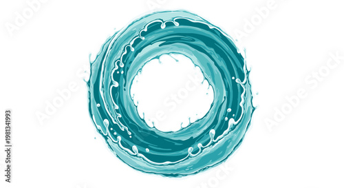 Teal blue water circle on white background.