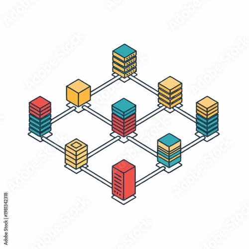 Colorful 3D servers and database storage.
