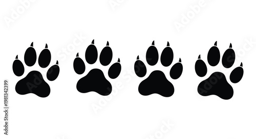 Four animal paw prints arranged horizontally a stark silhouette