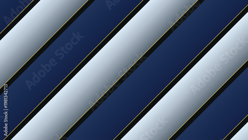 An abstract diagonal striped pattern featuring contrasting bands of deep navy blue and sleek metallic silver with subtle gold trim, creating a sense of modern sophistication and clean design