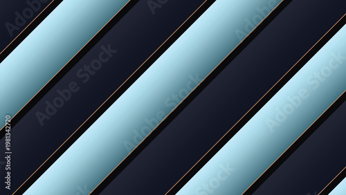 Abstract blue and dark gray diagonal stripes with a subtle shimmering metallic gold outline creating a sophisticated, modern, and elegant geometric background pattern with depth and texture