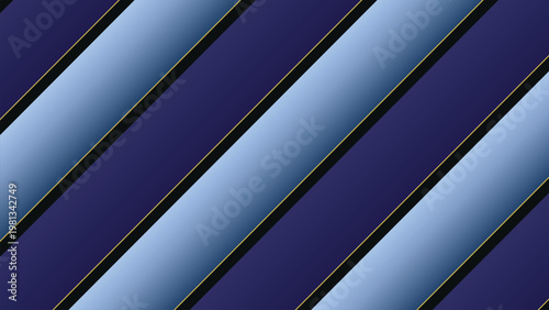Abstract geometric diagonal stripes in cool blue and navy hues with subtle golden outlines and shadow effects, evoking a sense of modern depth and sophisticated design
