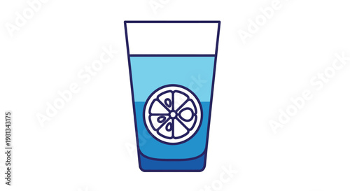 A simple illustration depicts a tall glass of vibrant blue liquid with a lemon slice inside