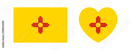 New Mexico state flag heart, rectangular banner. Flag badge, background, button. New Mexico rectangle, heart flag icon, sticker.