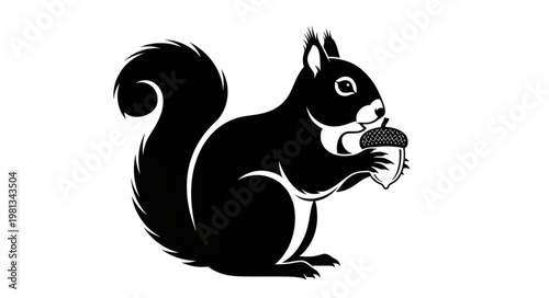 Black silhouette of a squirrel holding an acorn.