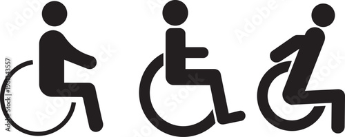 Accessibility Icon Set: A comprehensive collection of accessibility icons, illustrating various positions and activities associated with wheelchair use, designed for clear and inclusive png.