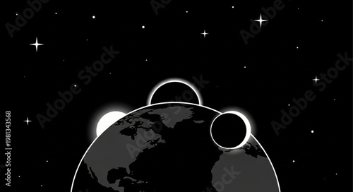 Celestial bodies in the vastness of space during an eclipse.