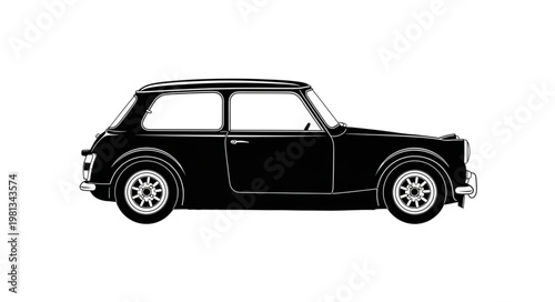 Classic Black Mini Cooper Car Silhouette Side View.