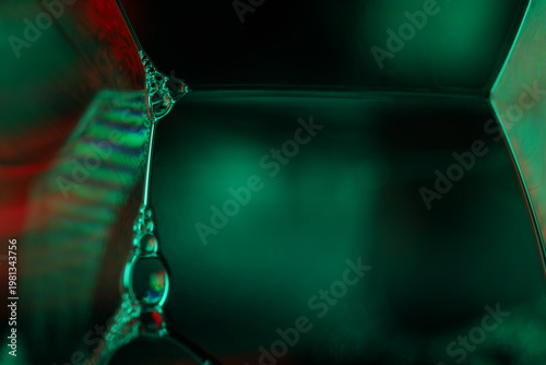 Macro Macro Photograph of Soap Bubble Structure with Dramatic Green and Red Dual Lighting