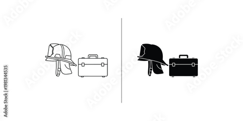 Comparison of firefighter helmet and toolkit illustrations in positive and negative contrast