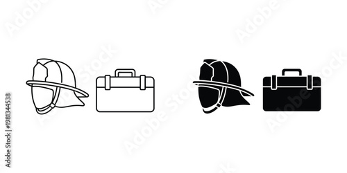 Contrast between traditional and modern firefighter gear and toolkit icons
