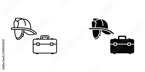 Firefighter and toolbox icons in contrasting styles