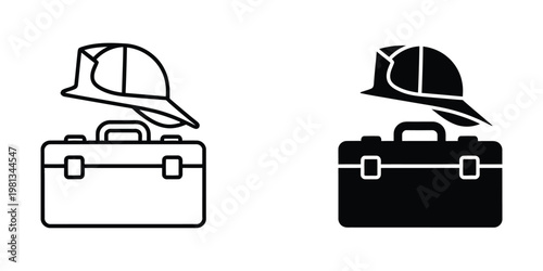 Firefighter and toolbox icons in contrasting styles