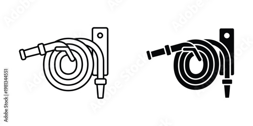 Illustration of hose reel mechanisms mounted on a wall
