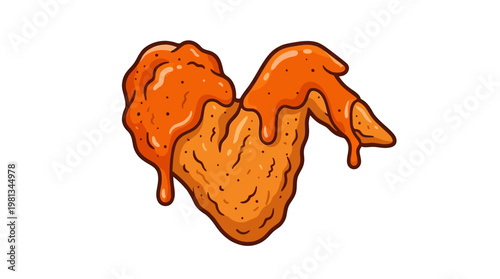 Heartwarming and spicy fried chicken wings illustration, deliciously coated in fiery hot sauce, perfect for expressing a love for flavorful and crispy fast food