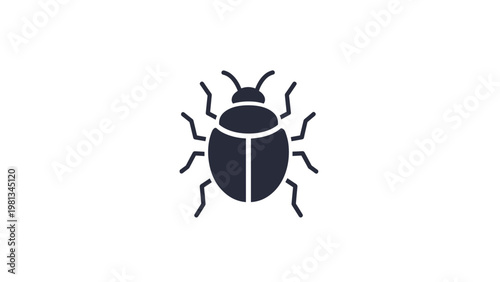 Stylized dark gray silhouette of a beetle insect with visible legs and antennae centered on a white background.