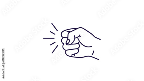 Line art illustration of a closed fist knocking on an invisible door with several motion lines indicating the action.