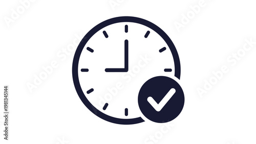 Circular clock face showing the time as exactly nine o clock with a large successful checkmark icon in the foreground.