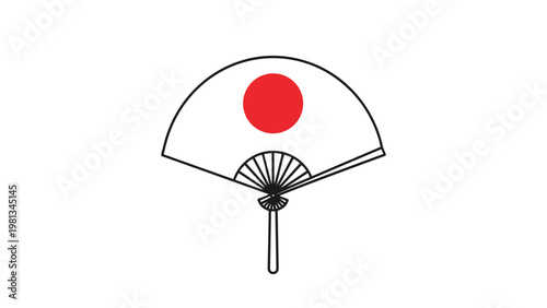 Traditional folding fan design decorated with a large red sun in the center, representing the flag of Japan.
