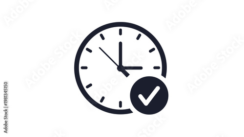 Circular wall clock icon showing ten minutes past ten with a bold checkmark symbol overlaying the bottom right.