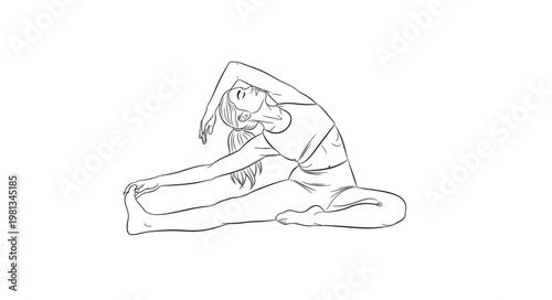 Woman performing a seated forward bend yoga pose line drawing.