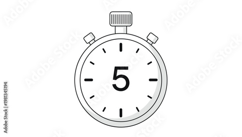 Classic analog stopwatch icon displaying the number five in the center on a plain white background for timing.