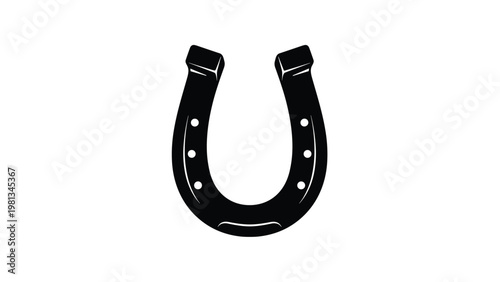 Traditional black horseshoe silhouette isolated on a white background representing good luck and equestrian equipment.