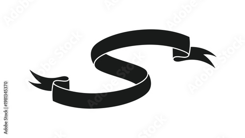 Elegant black ribbon banner in a curved S-shape design with pointed ends suitable for text placement or labels.