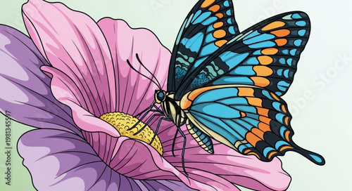 Beautiful Butterfly Resting on a Pink Flower.