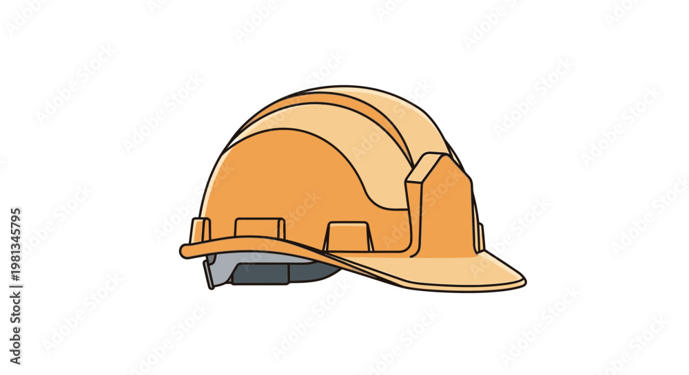 Fototapeta premium Orange safety hard hat vector illustration. Essential PPE for construction, engineering, industrial job sites, worker protection.