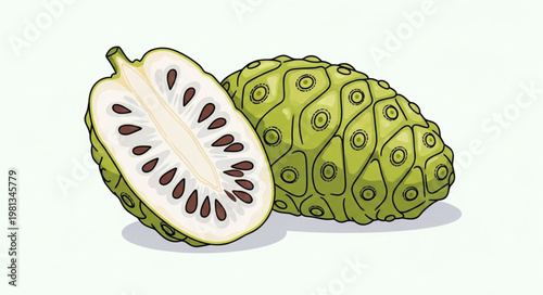 Fresh Noni Fruit Cut Open Showing Seeds Inside.