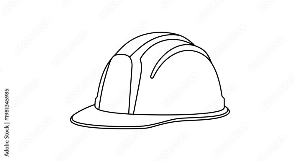 Fototapeta premium Simple outline illustration of a white hard hat on a white background, representing safety and construction