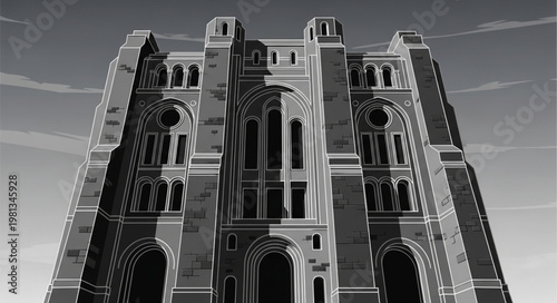 Gothic Revival Architecture Building Facade Detail.