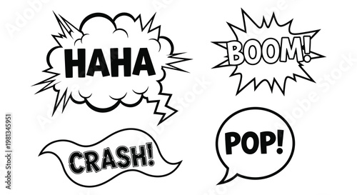 Comic book style speech bubbles with onomatopoeia a black silhouette