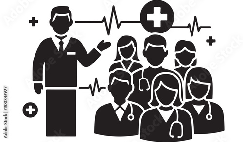 Doctor Team Meeting Illustration for Healthcare Collaboration, Medical Training and Hospital Staff Communication