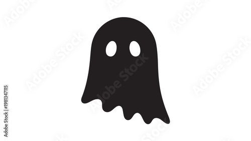 Ghost Character Halloween Black Minimal Cartoon Icon Spooky Cute Paranormal Symbol