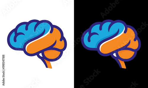 Brain and orange organ illustration on white and black backgrounds