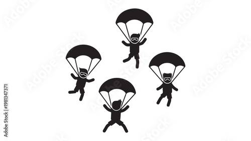 Paragliding silhouettes group flying in formation for adventure and freedom concepts