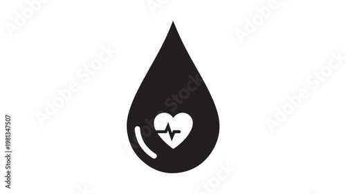Blood Drop Icon with Heartbeat Line Medical Healthcare Symbol Minimal Flat Design