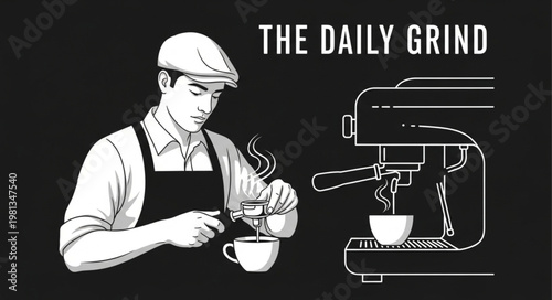 Barista preparing coffee with espresso machine at cafe.