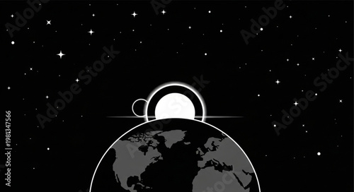 Abstract representation of a black hole consuming a planet in outer space.