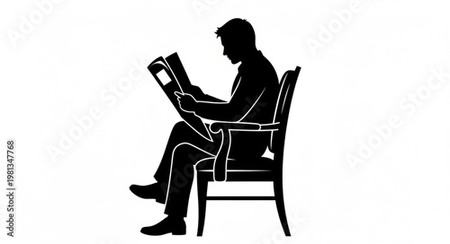 Silhouette of a man sitting in a chair reading a newspaper.