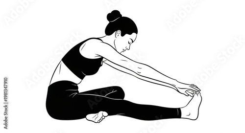 Woman practicing yoga stretching forward bend pose on white background.