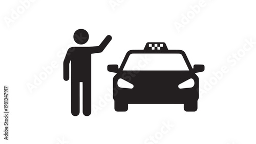 Taxi Hailing Man Silhouette Icon for Urban Transportation, Ride Service and Commuting Concept