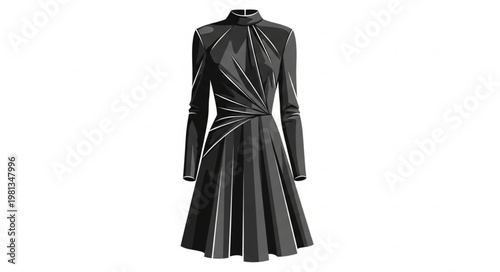 Elegant Black Dress with Intricate Detailing and Full Skirt.