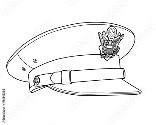 Military Officer Service Cap Vector Illustration Line Art