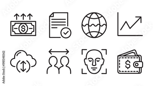 Financial Icons Set for Business Economy Banking Investment and Global Trade Concepts